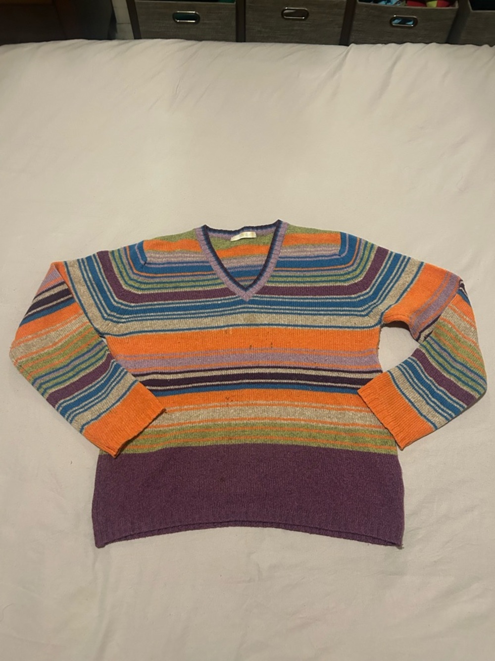 Marks & Spencer Multicolor Striped V-Neck Sweater - Purple, Orange, Blue, Green